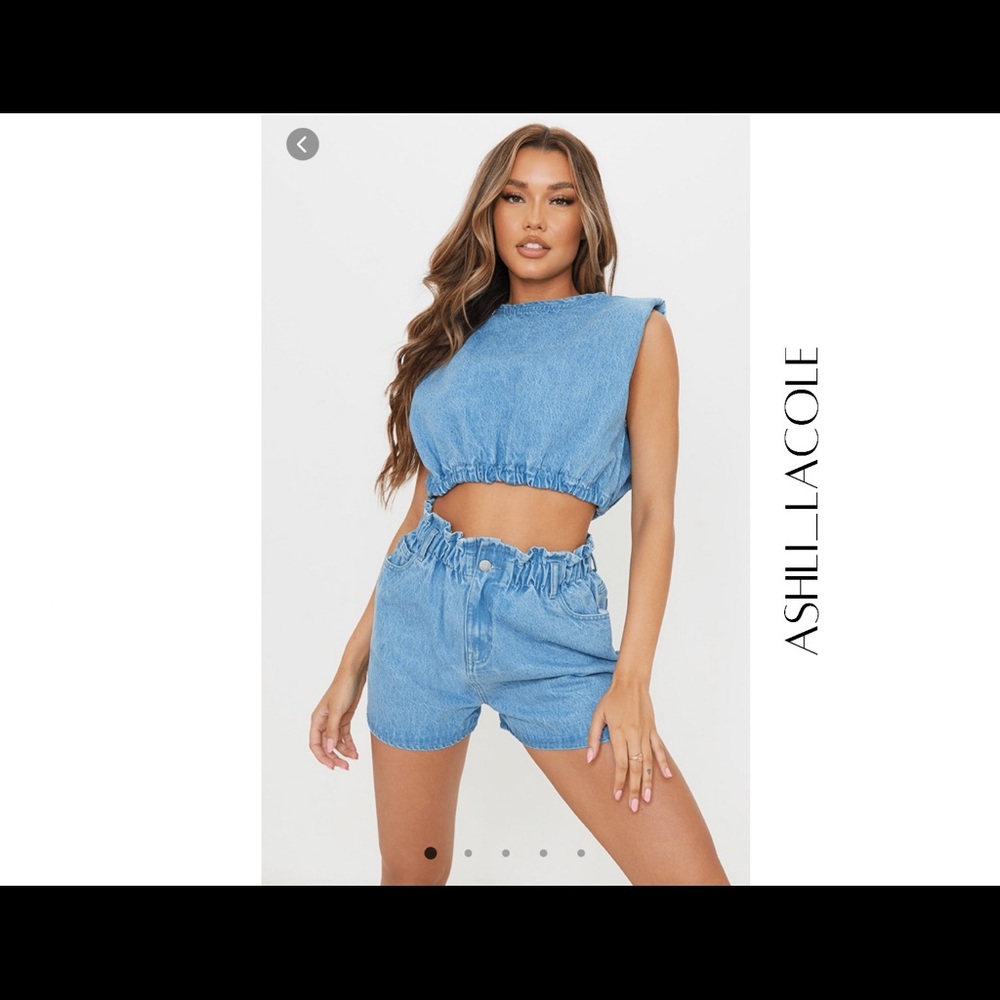 Pretty Little Thing Shoulder Pad Denim Top Size 8 New With Tags